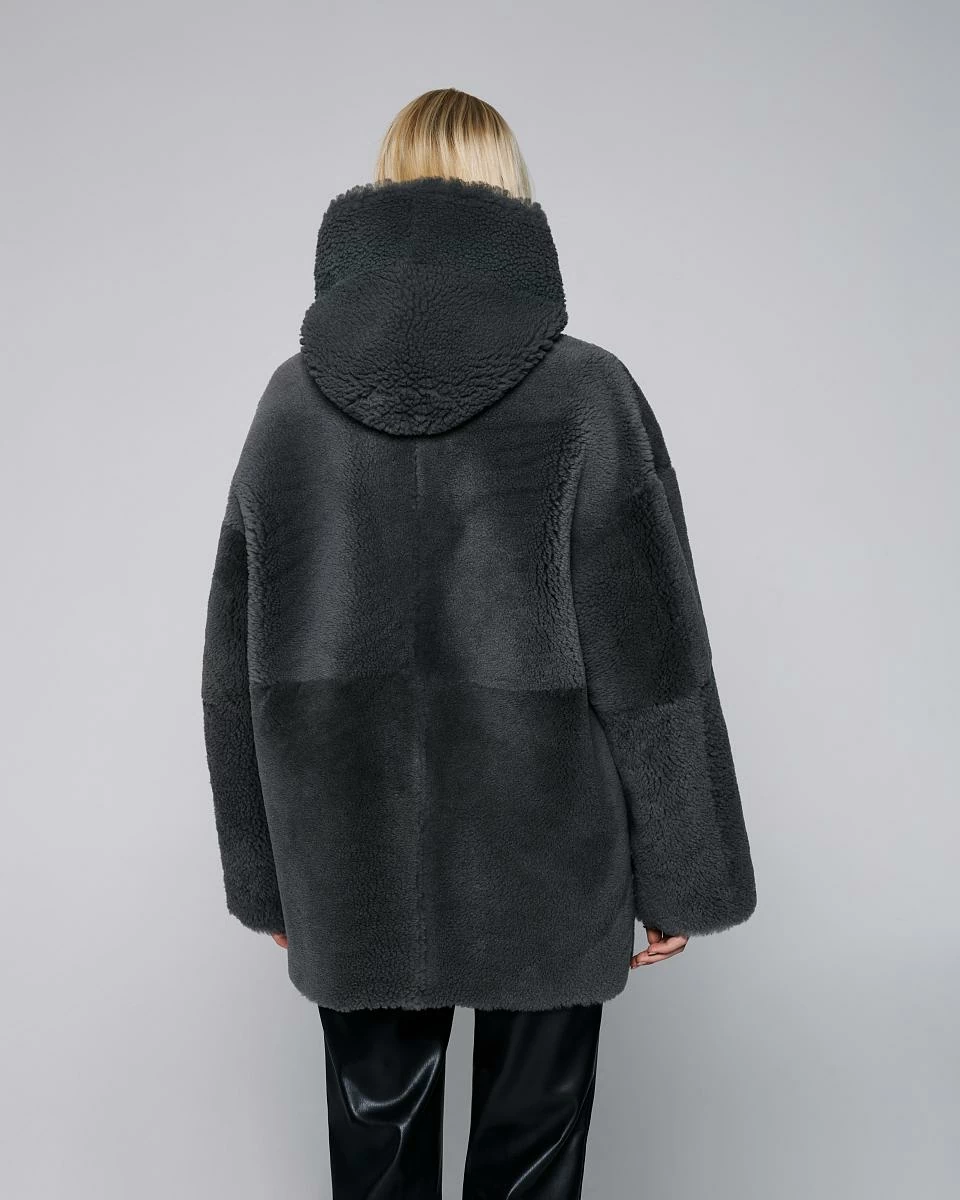 Дубленка двусторонняя Hoodie Винтаж Графит - 8