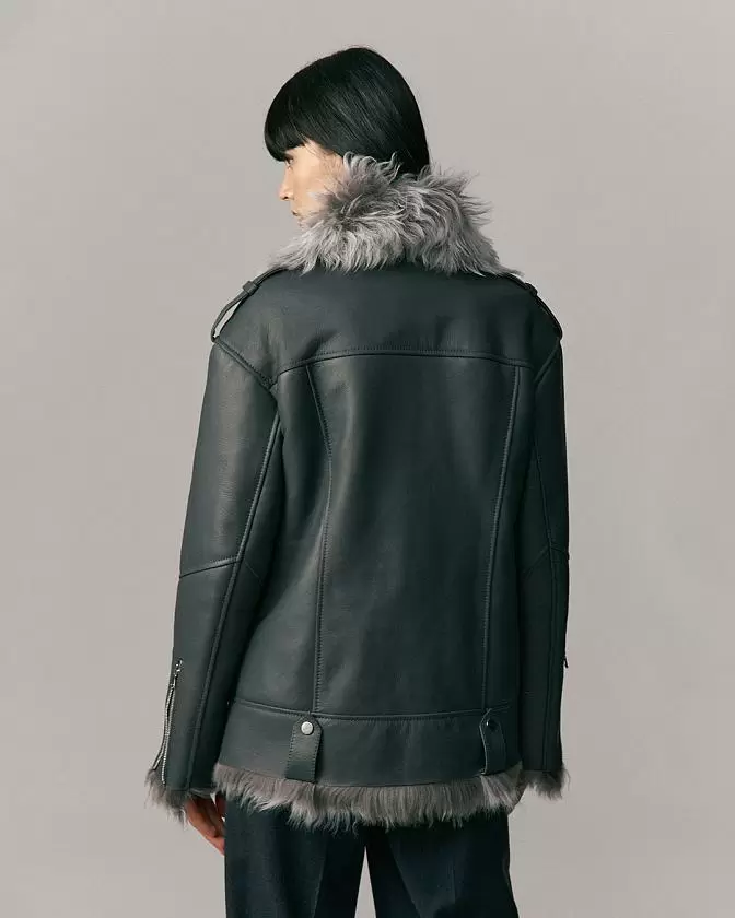 Дубленка удлинённая Oversize Графит