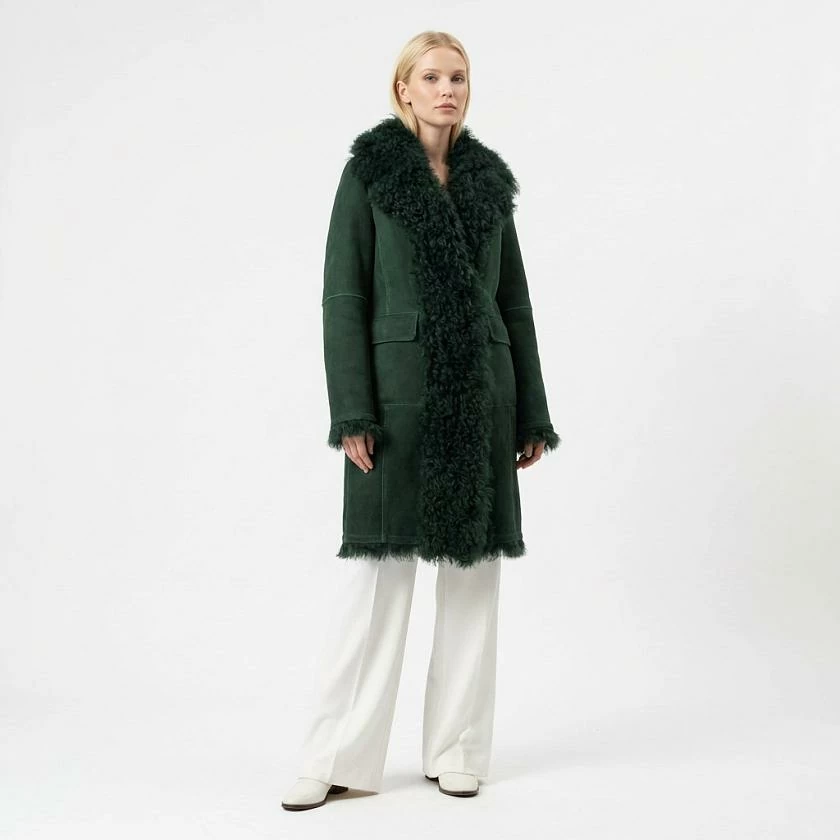 Шуба длинная двусторонняя Oversize Изумрудный