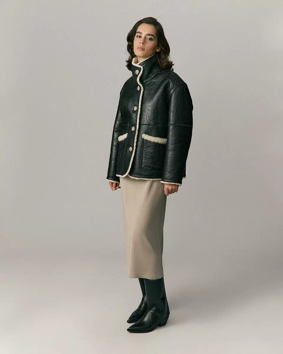 Дубленка на пуговицах Oversize Винтаж Мокко - 4