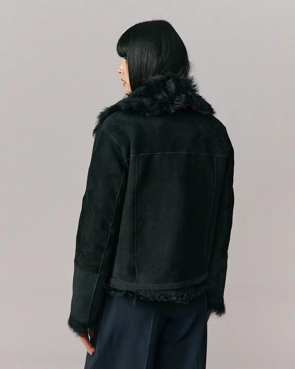 Шуба двусторонняя укороченная Oversize Чёрный - 7