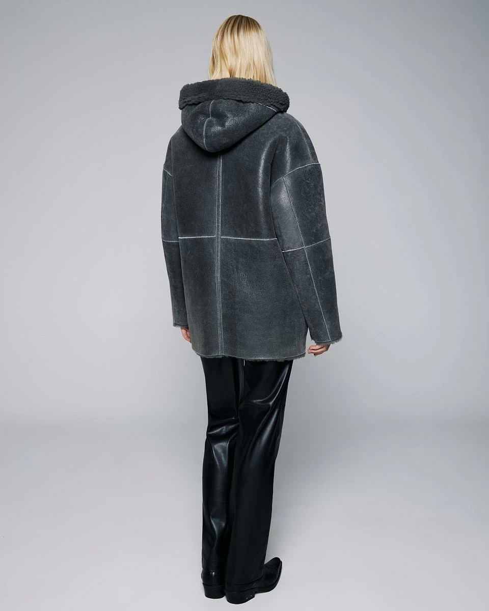 Дубленка двусторонняя Hoodie Винтаж Графит - 5