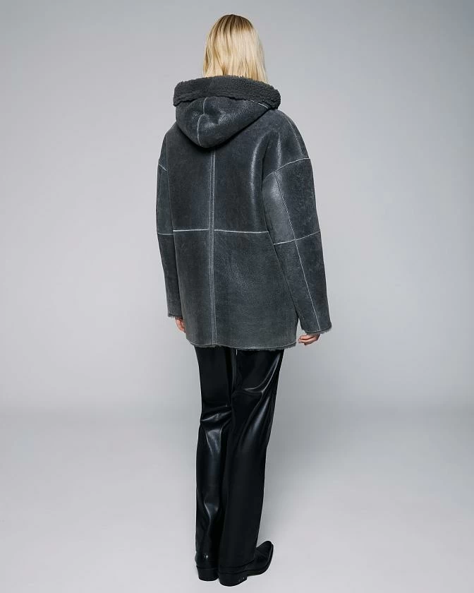 Дубленка двусторонняя Hoodie Винтаж Графит