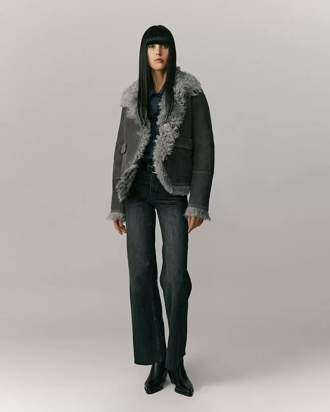 Шуба двусторонняя укороченная Oversize Silver Grey
