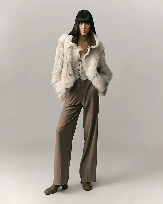 Шуба двусторонняя укороченная Oversize Тирамису