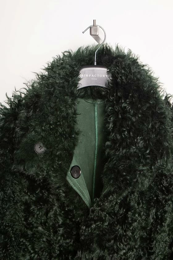 Шуба длинная двусторонняя Oversize Изумрудный