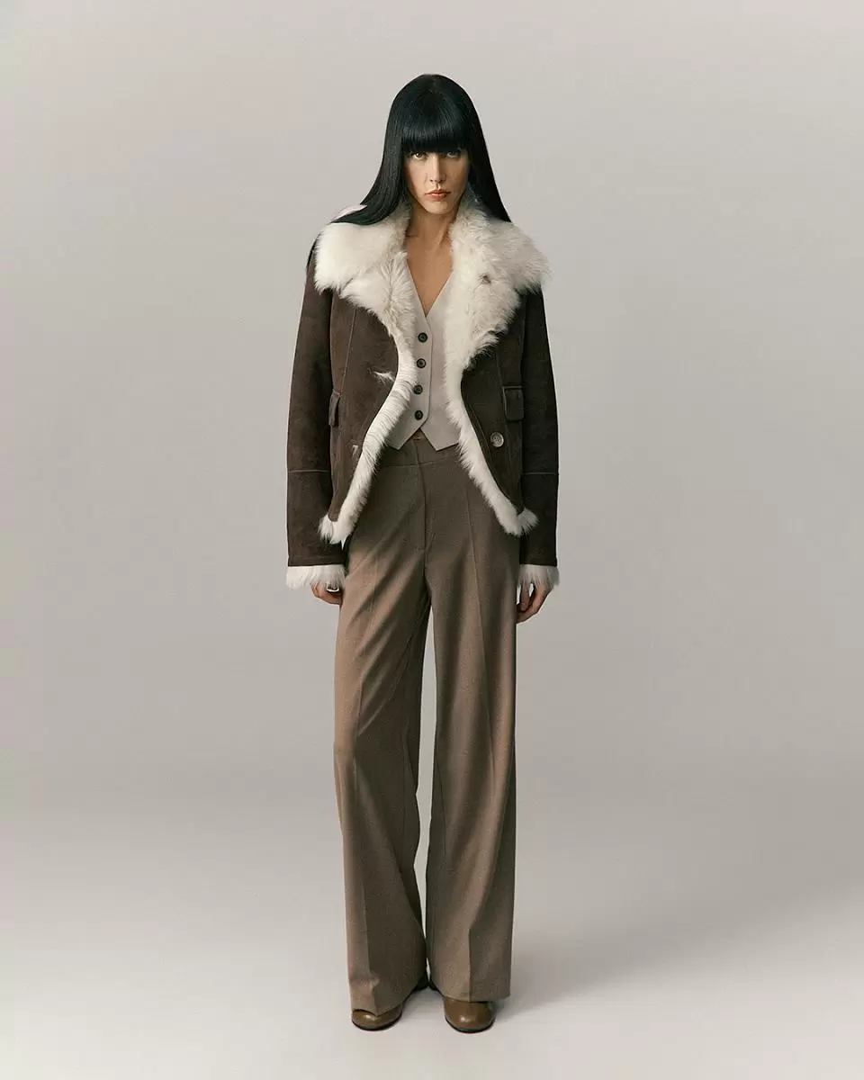 Шуба двусторонняя укороченная Oversize Тирамису - 3