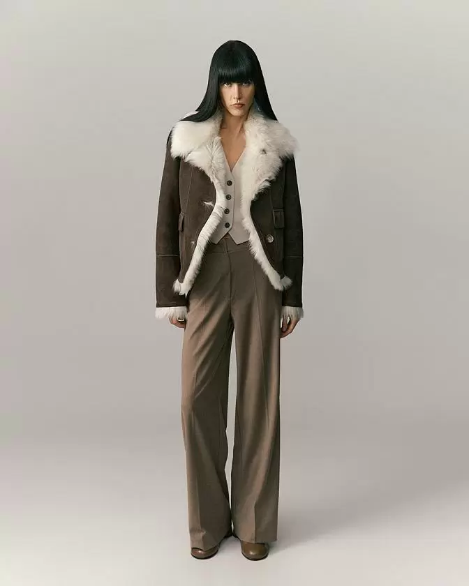 Шуба двусторонняя укороченная Oversize Тирамису