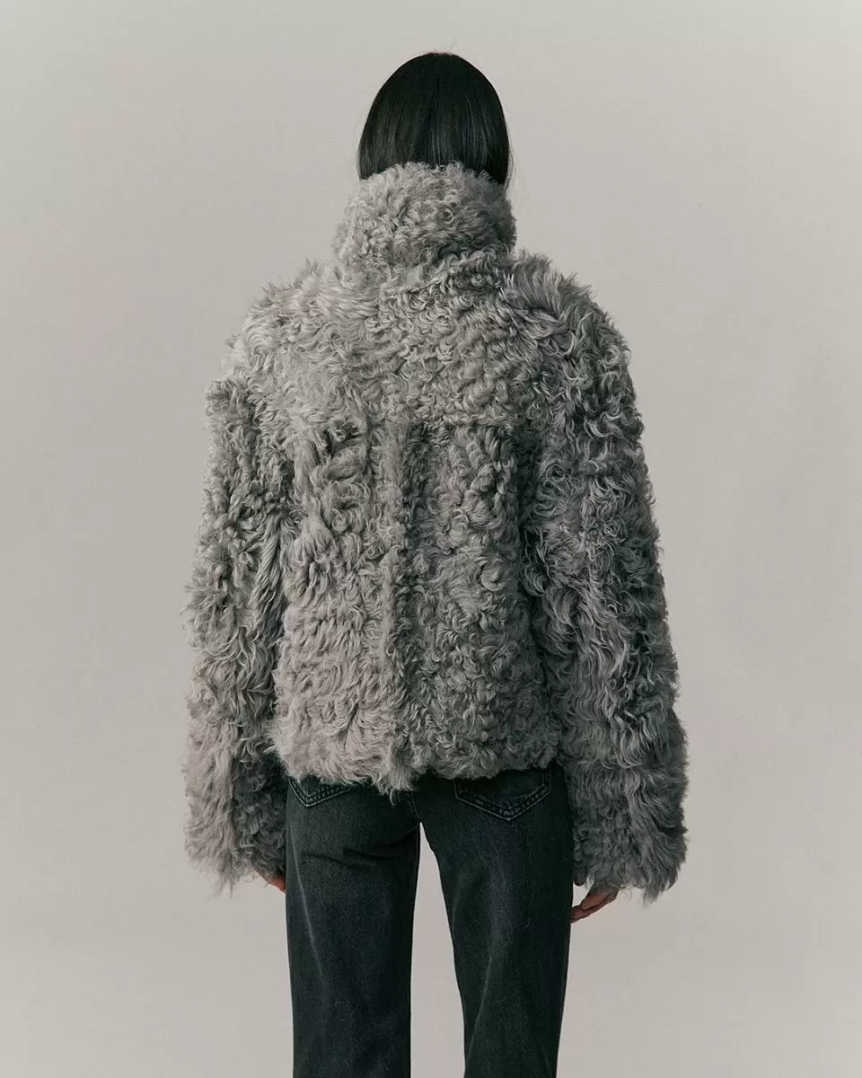 Шуба двусторонняя укороченная Oversize Silver Grey - 9