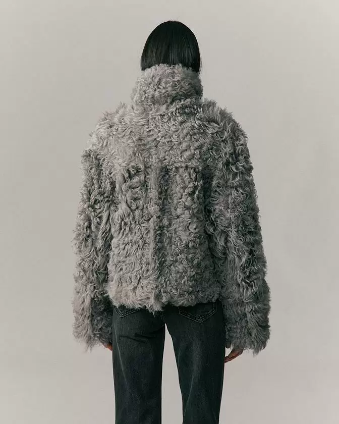 Шуба двусторонняя укороченная Oversize Silver Grey