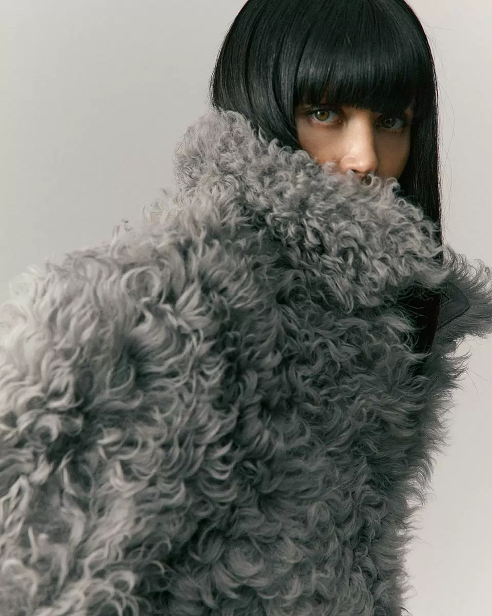 Шуба двусторонняя укороченная Oversize Silver Grey - 1