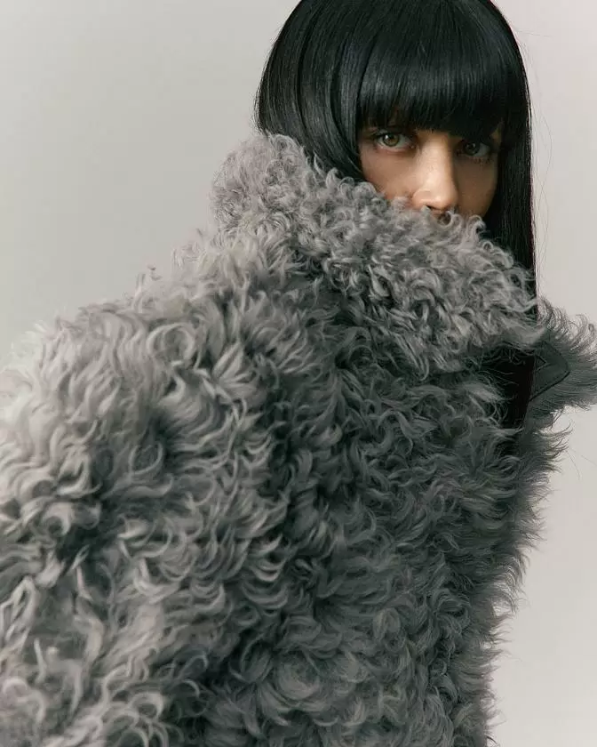 Шуба двусторонняя укороченная Oversize Silver Grey