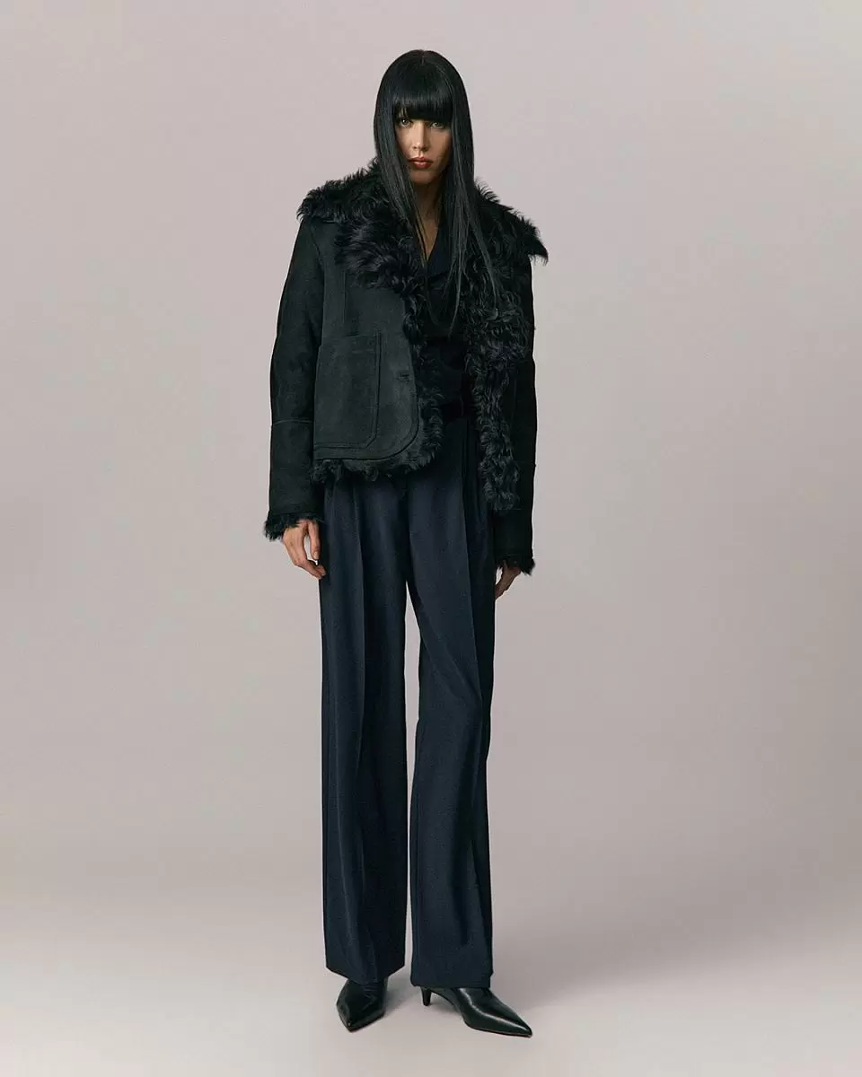 Шуба двусторонняя укороченная Oversize Чёрный - 5