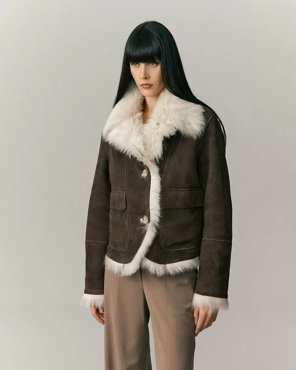 Шуба двусторонняя укороченная Oversize Тирамису - 5