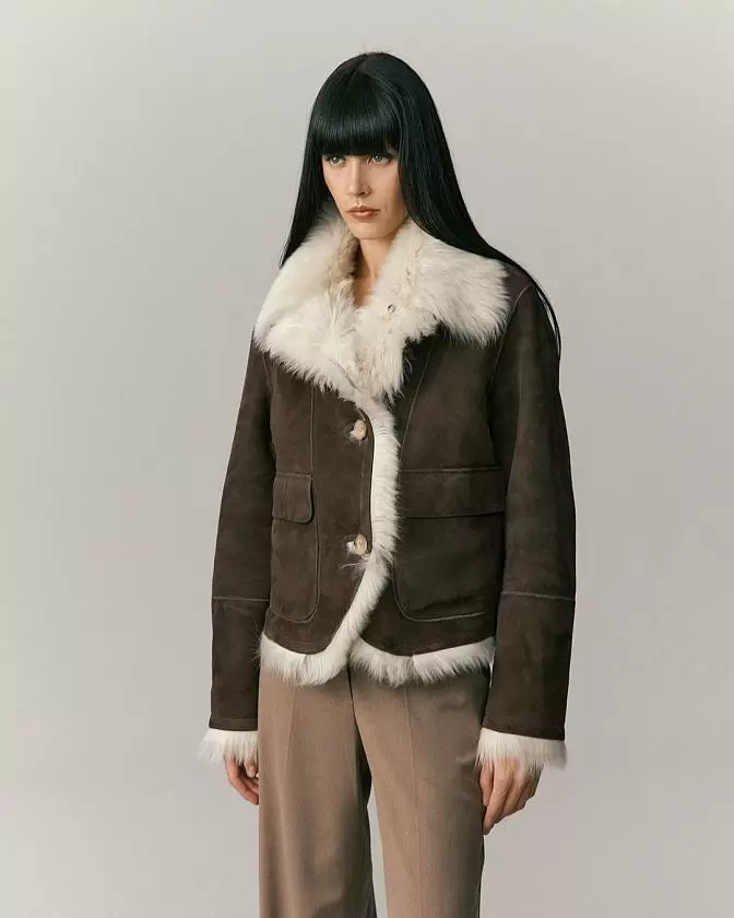 Шуба двусторонняя укороченная Oversize Тирамису