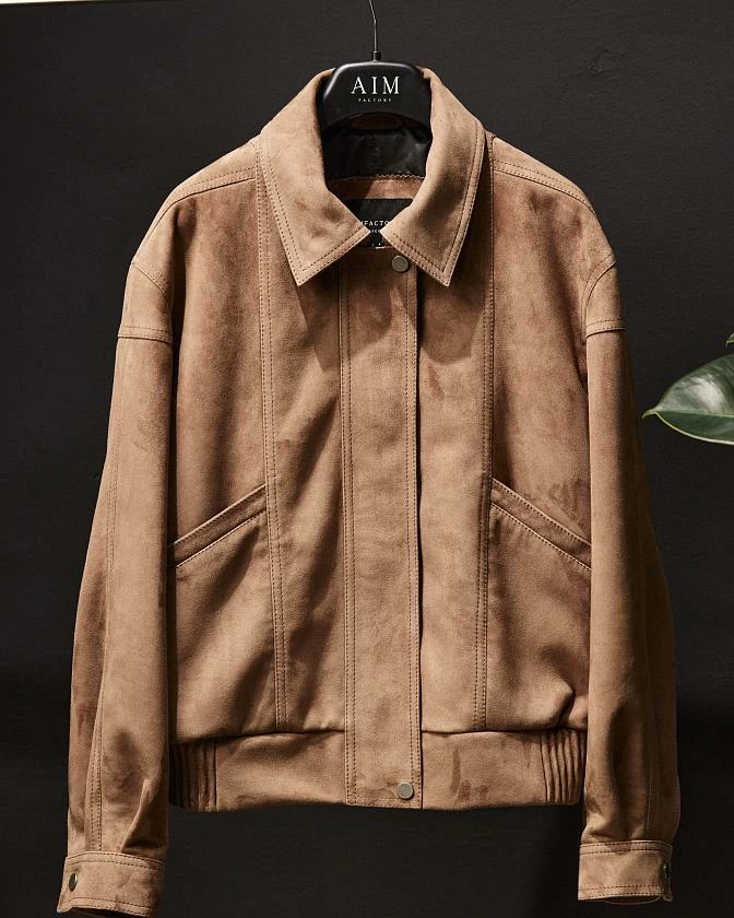 Бомбер в замше Бежевый