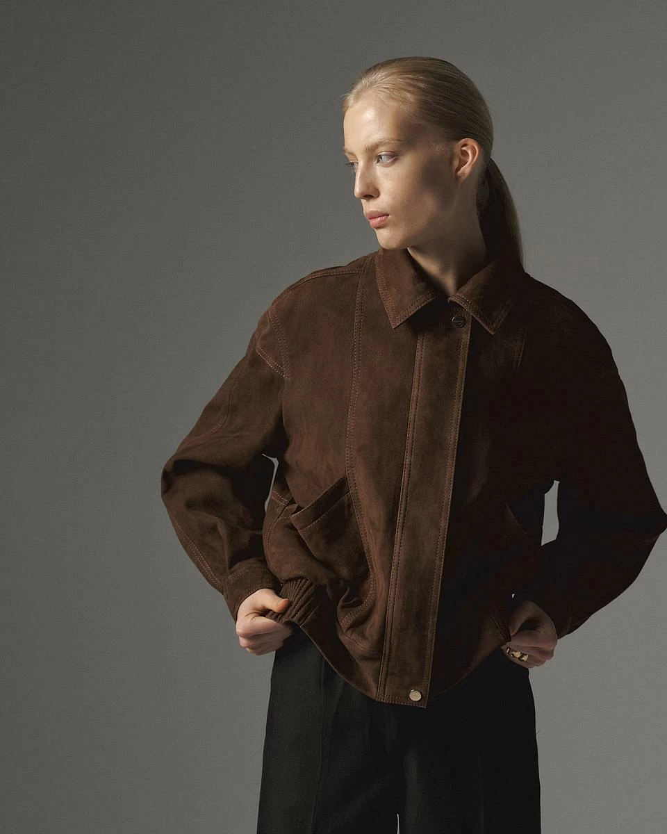 Бомбер в замше Шоколад - 2