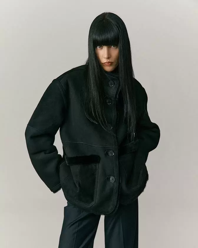Двусторонняя дубленка на пуговицах Oversize Чёрный