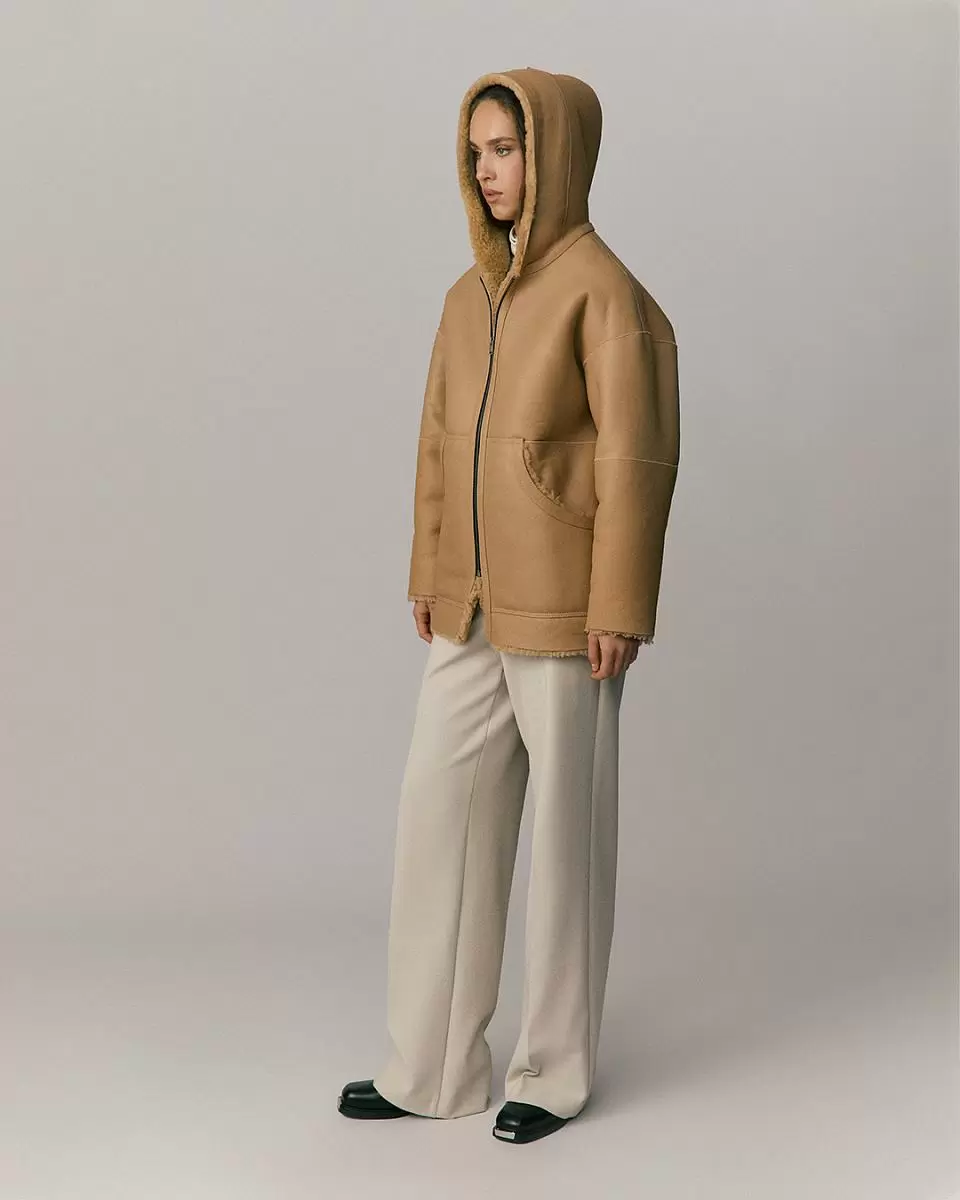 Дубленка Hoodie Песочный - 4