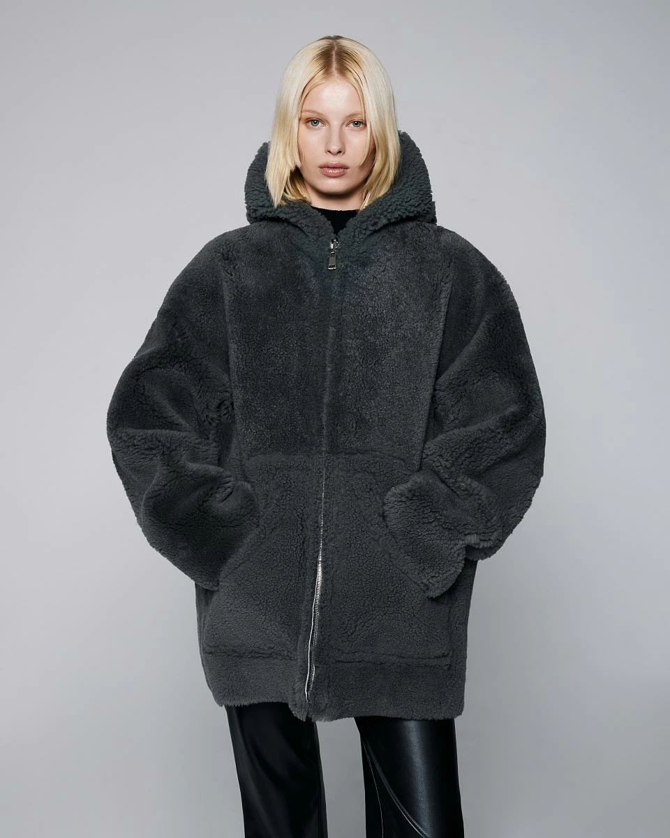 Дубленка двусторонняя Hoodie Винтаж Графит - 1