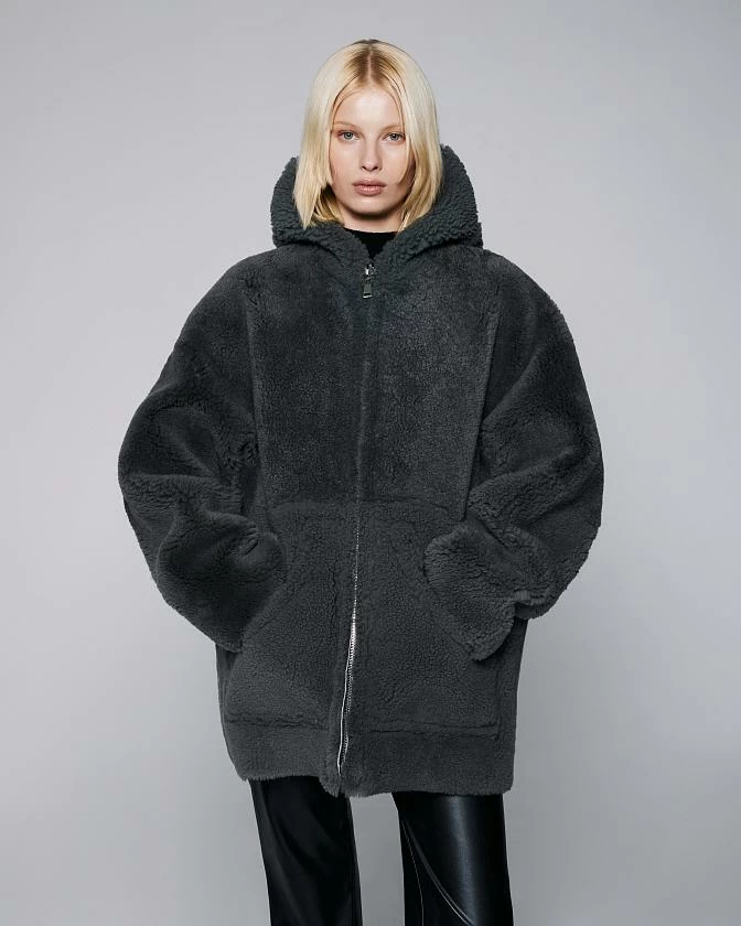 Дубленка двусторонняя Hoodie Винтаж Графит