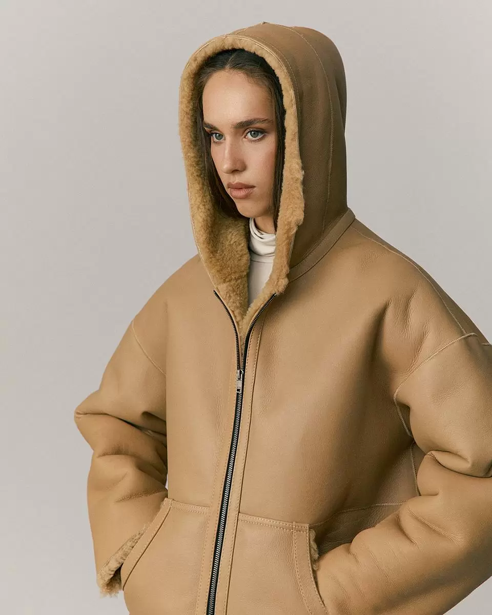 Дубленка Hoodie Песочный - 2