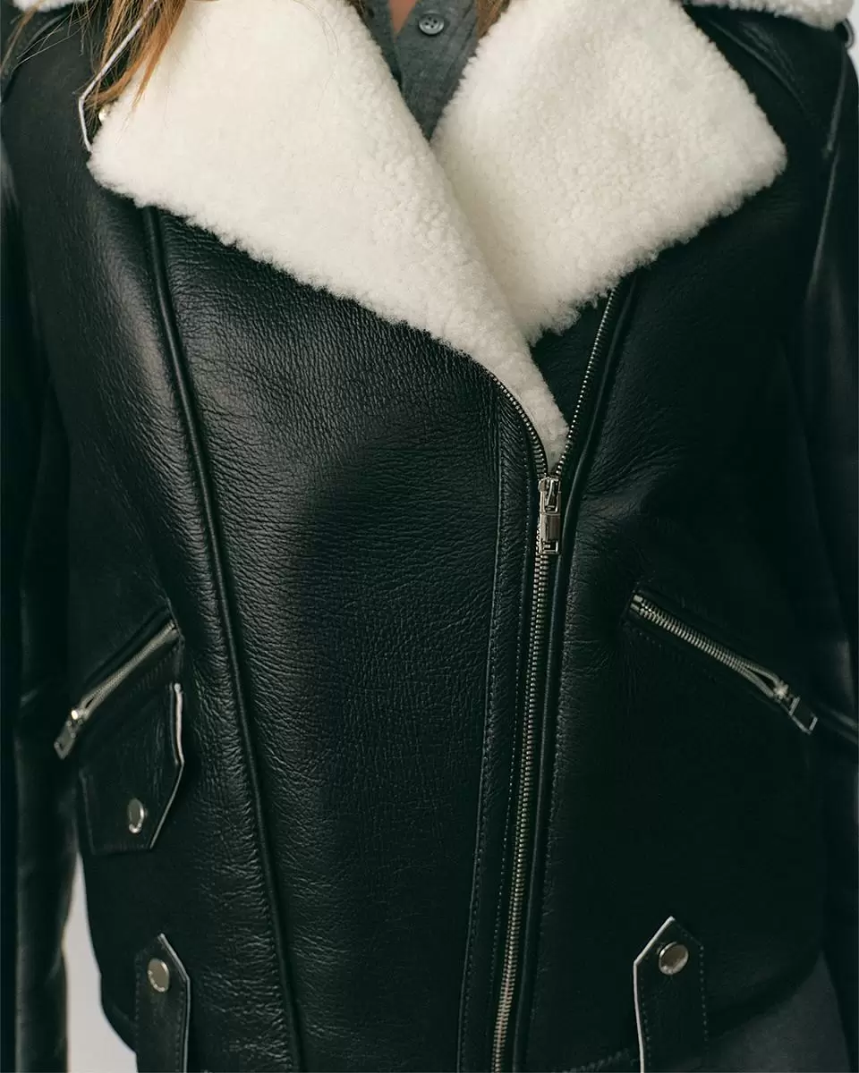 Дубленка Mini Oversize Чёрный с белым - 3