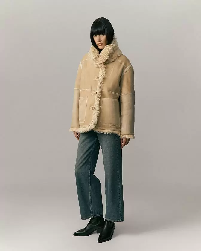Шуба двусторонняя на пуговицах Oversize Песочный
