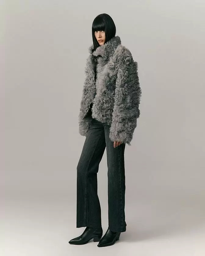 Шуба двусторонняя укороченная Oversize Silver Grey