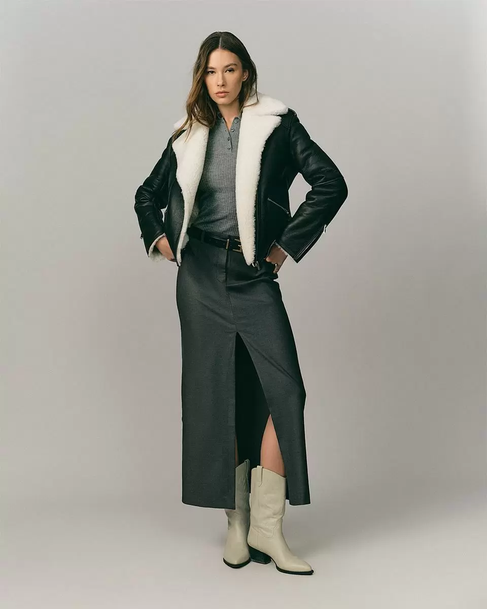 Дубленка Mini Oversize Чёрный с белым - 1