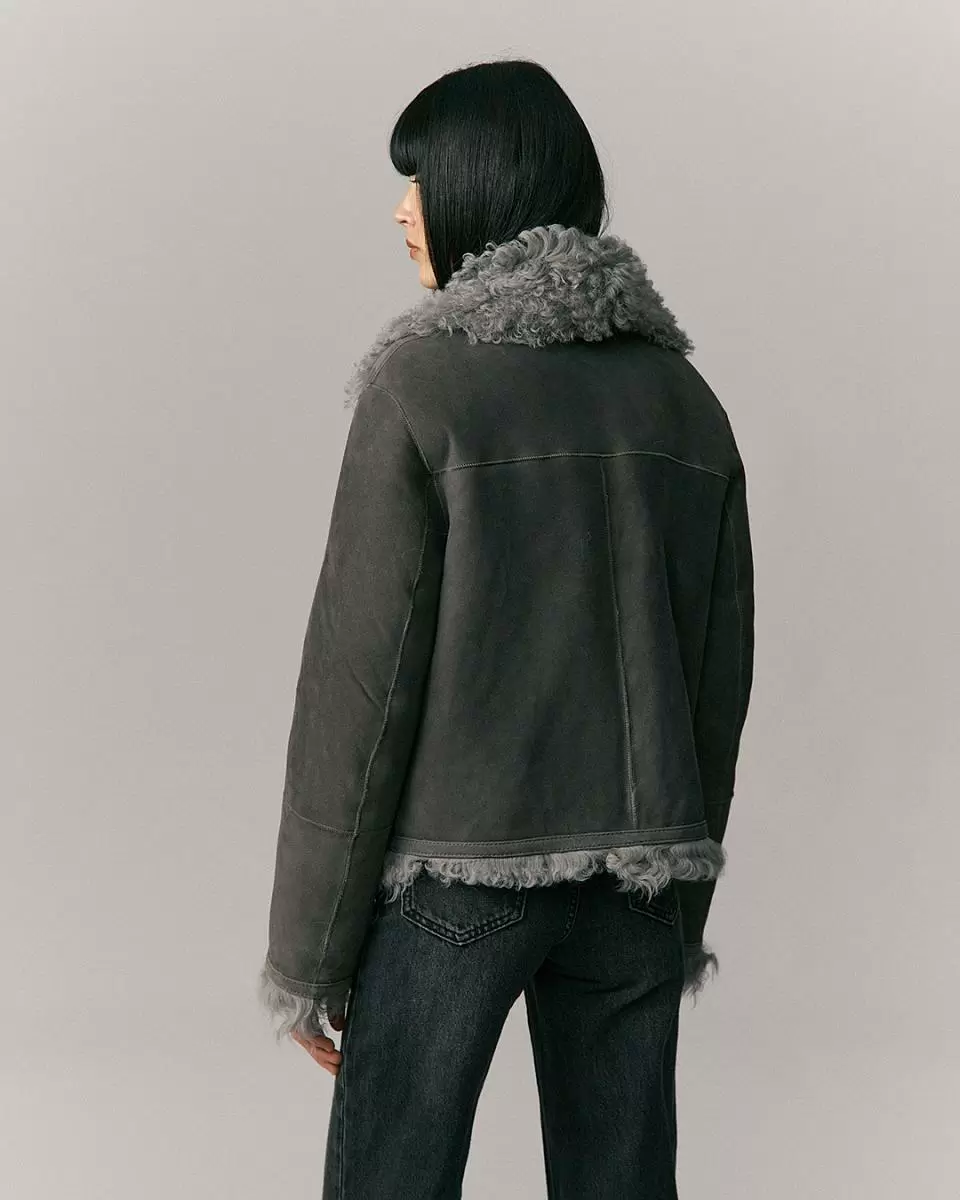 Шуба двусторонняя укороченная Oversize Silver Grey - 5