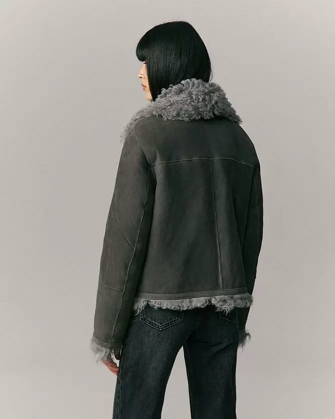 Шуба двусторонняя укороченная Oversize Silver Grey