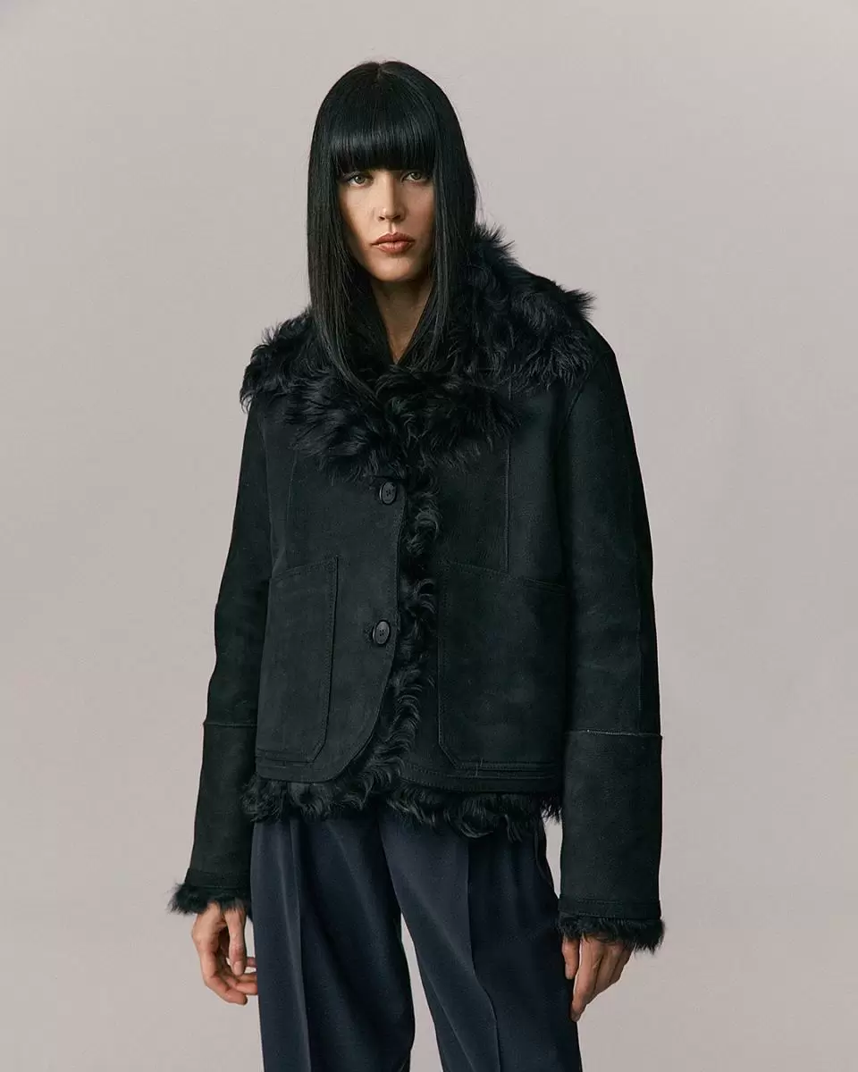 Шуба двусторонняя укороченная Oversize Чёрный - 6