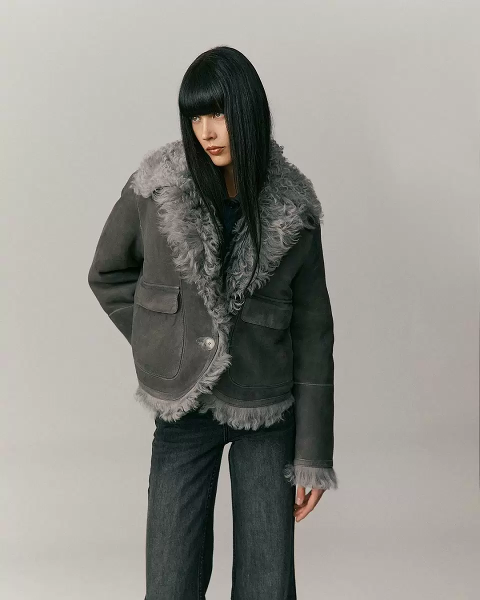 Шуба двусторонняя укороченная Oversize Silver Grey - 2