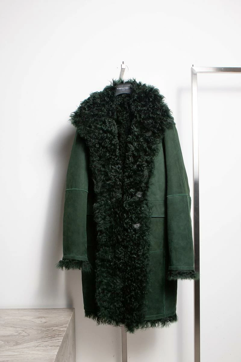 Шуба длинная двусторонняя Oversize Изумрудный - 2