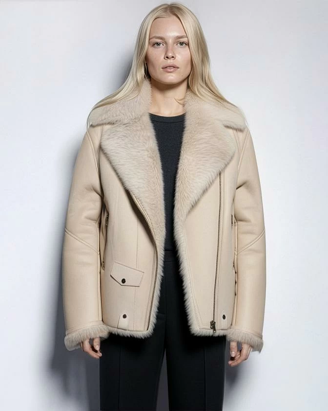Дубленка удлинённая Oversize Ivory