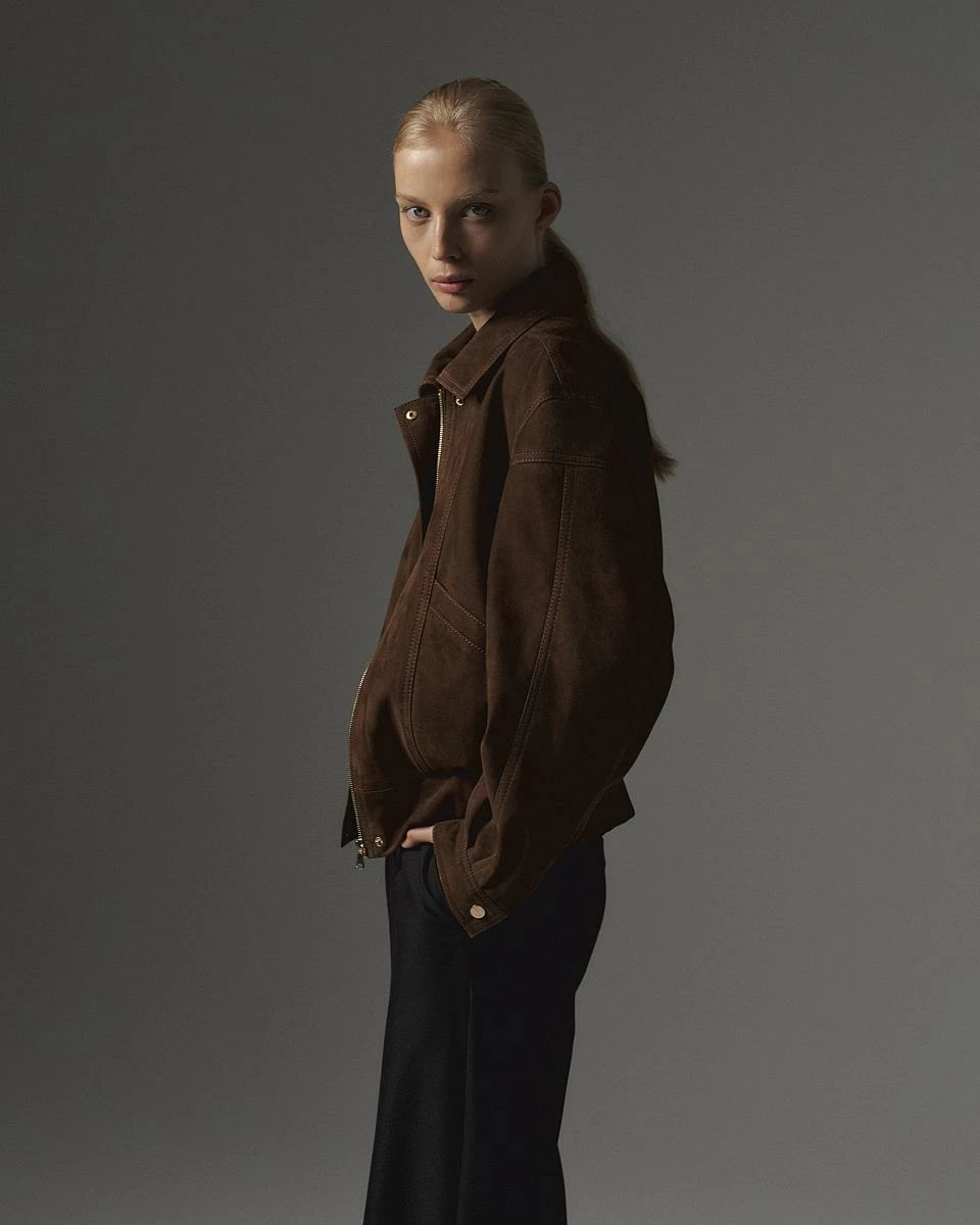 Бомбер в замше Шоколад - 5