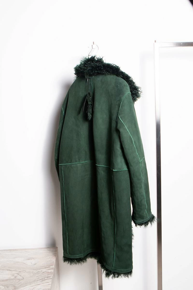 Шуба длинная двусторонняя Oversize Изумрудный - 4