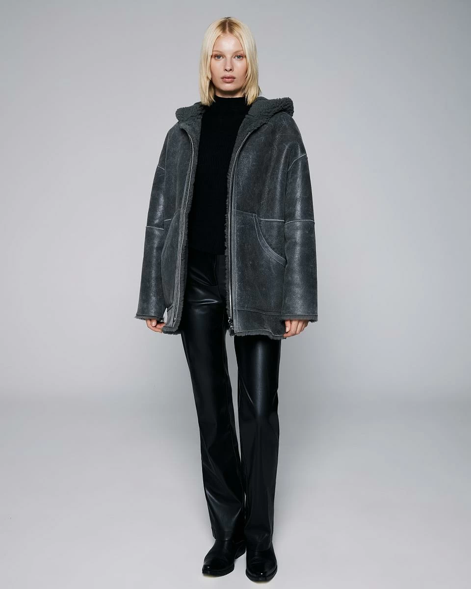 Дубленка двусторонняя Hoodie Винтаж Графит - 3
