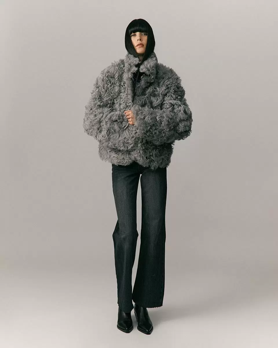 Шуба двусторонняя укороченная Oversize Silver Grey - 7