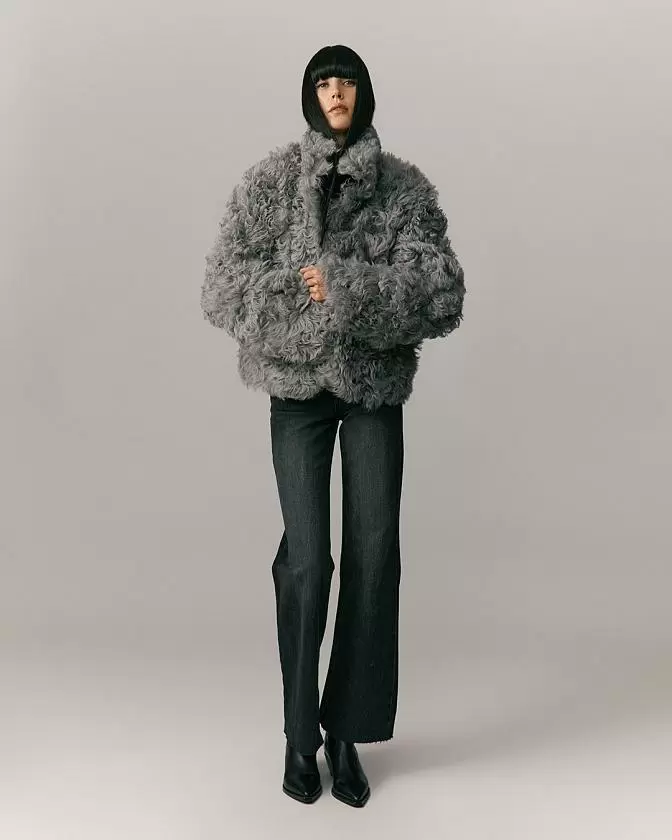 Шуба двусторонняя укороченная Oversize Silver Grey