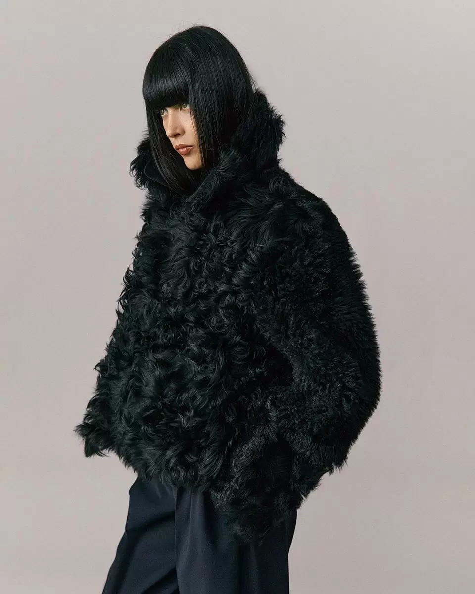 Шуба двусторонняя укороченная Oversize Чёрный - 1