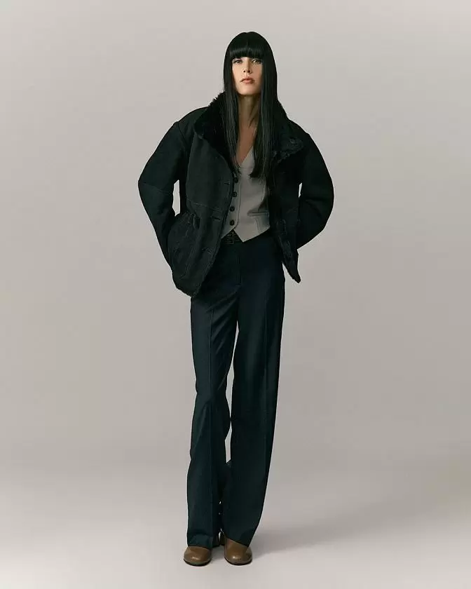 Двусторонняя дубленка на пуговицах Oversize Чёрный
