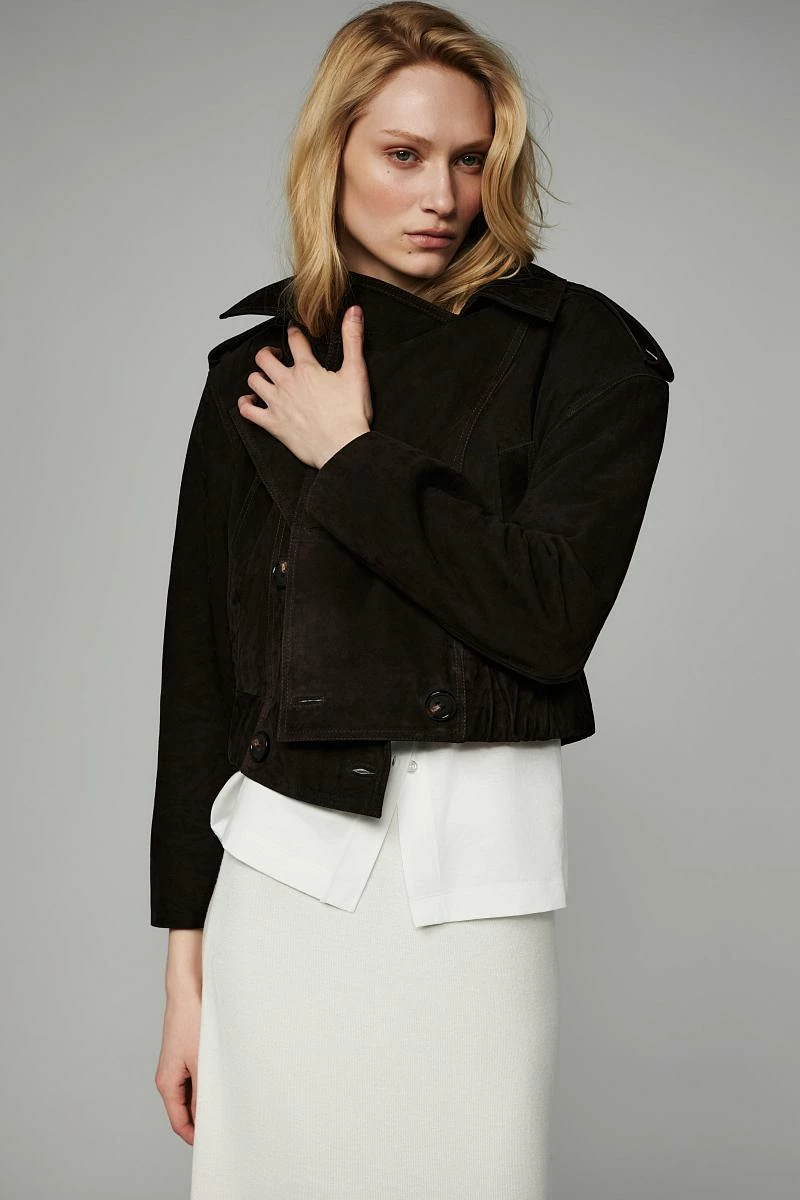 Бомбер в замше Шоколад - 2