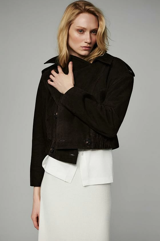 Бомбер в замше Шоколад