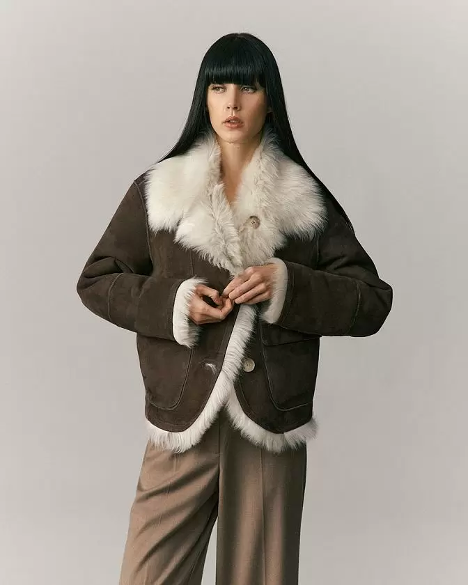 Шуба двусторонняя укороченная Oversize Тирамису