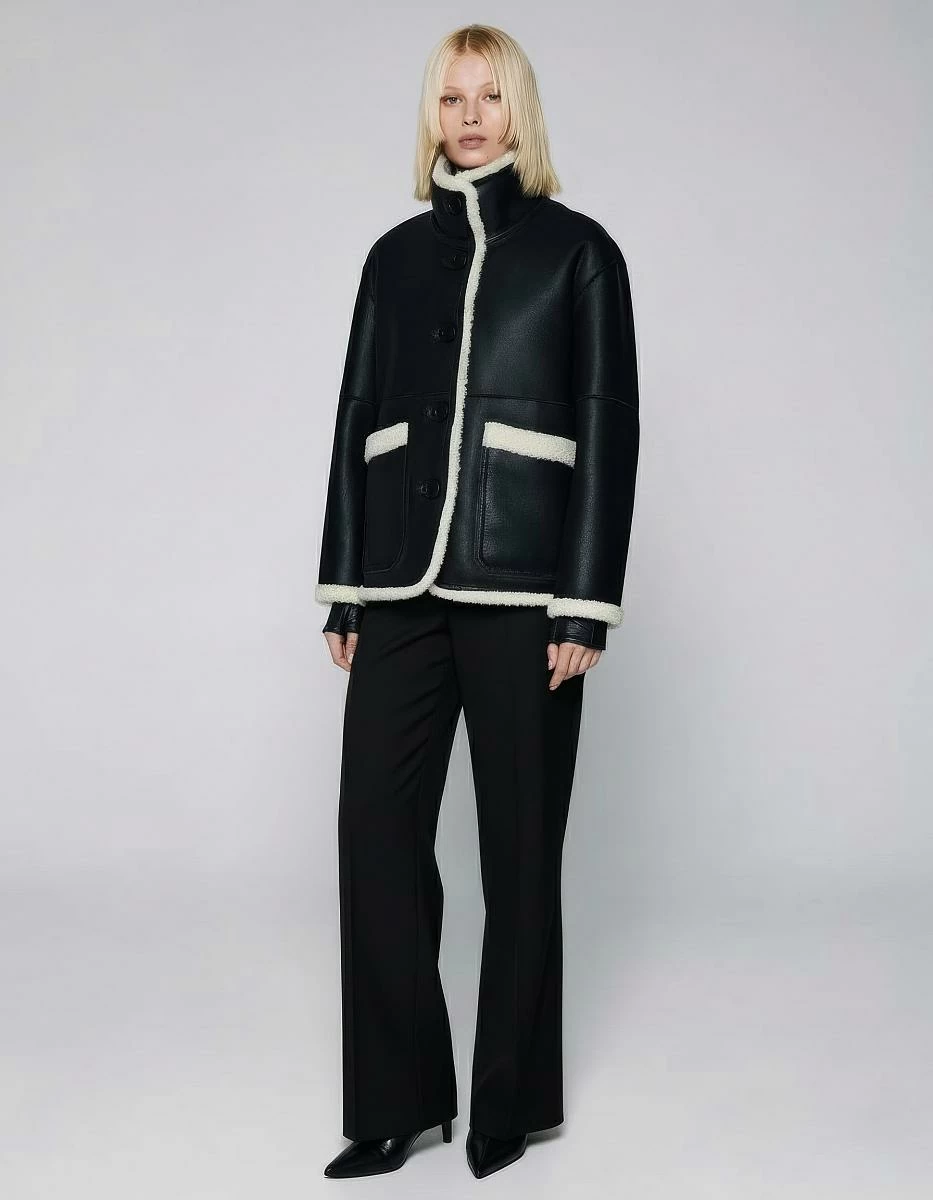 Шуба двусторонняя Oversize Черный с белым - 1
