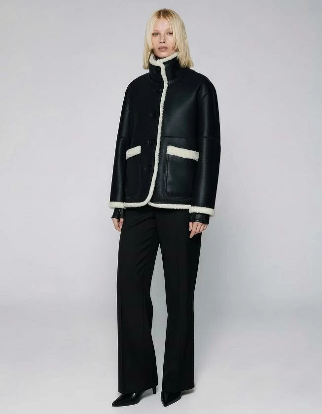 Шуба двусторонняя Oversize Черный с белым 