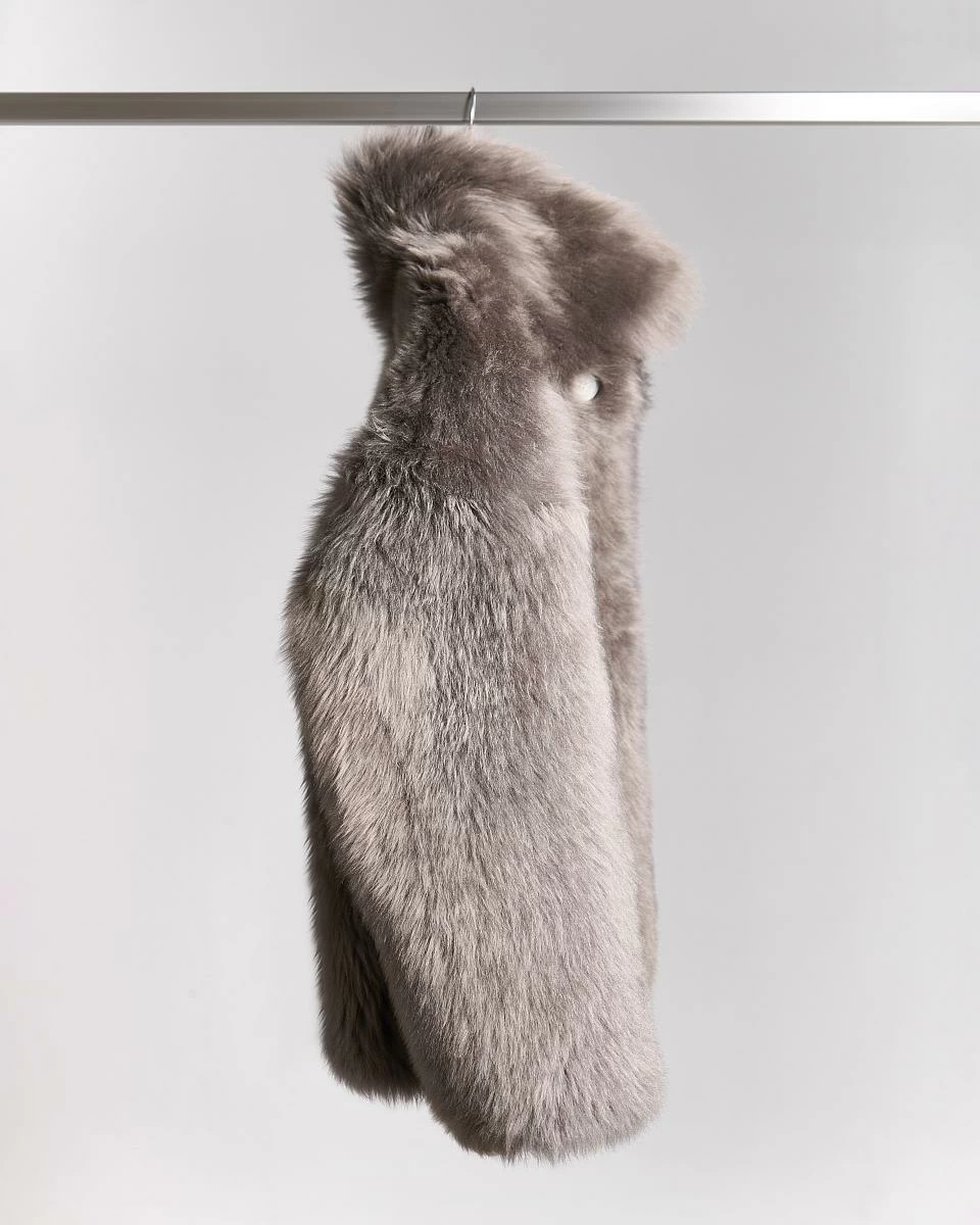 Шуба двусторонняя удлинённая Oversize Тауп - 3