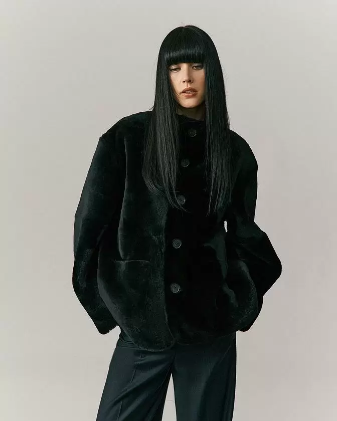 Двусторонняя дубленка на пуговицах Oversize Чёрный